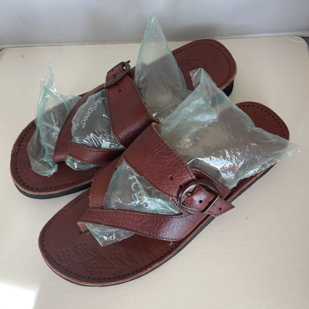 Bahias Womens Size 6 Leather Thong Sandals Brown Boho